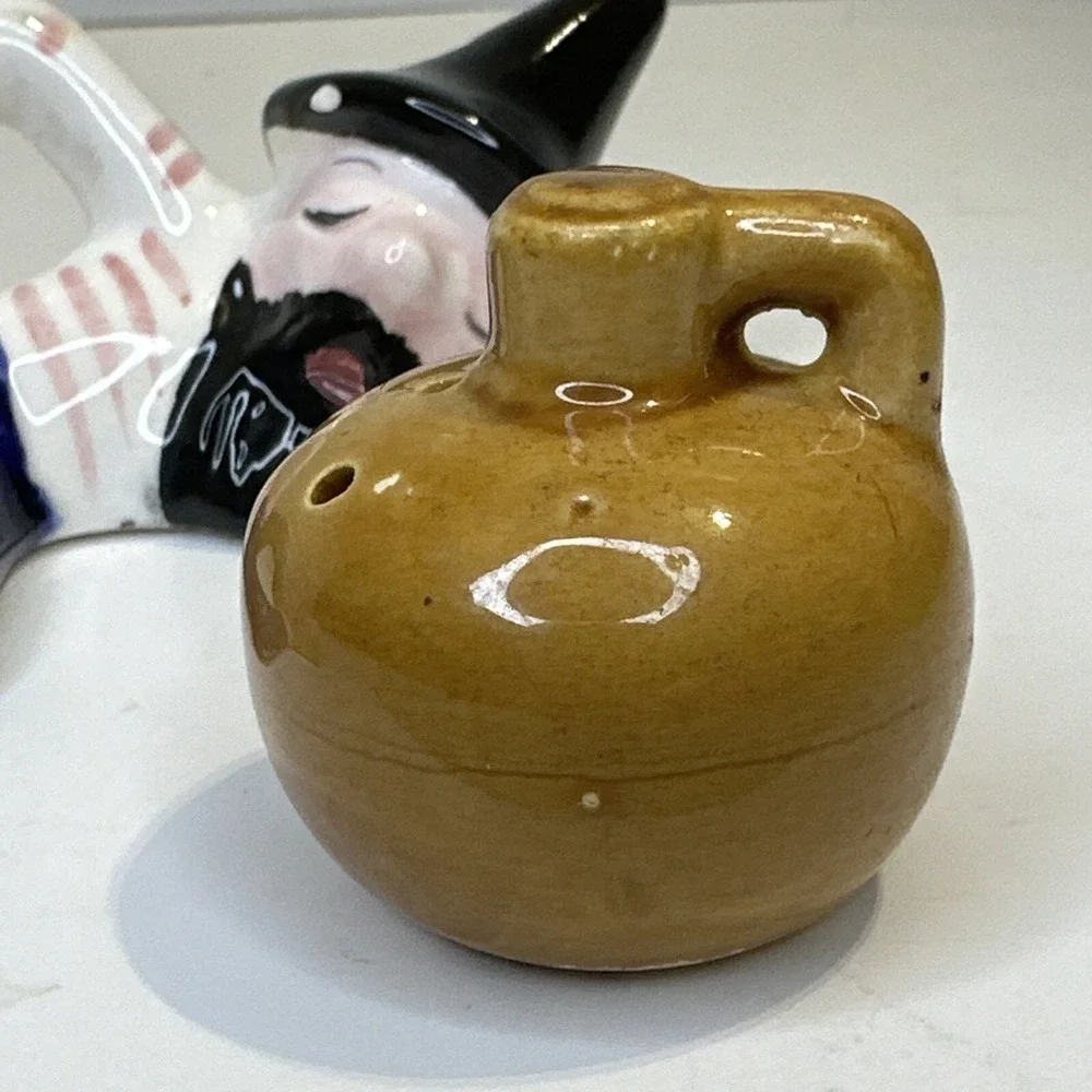 As Is Vintage Hillbilly Drunk Jug Moonshine Salt Pepper Shakers CHIPPED READ